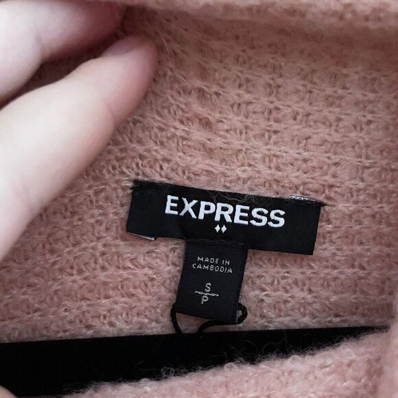 Express Women S Light Pink Waffle Knit Thermal Wedge Turtleneck Sweater NWT - Picture 7 of 11
